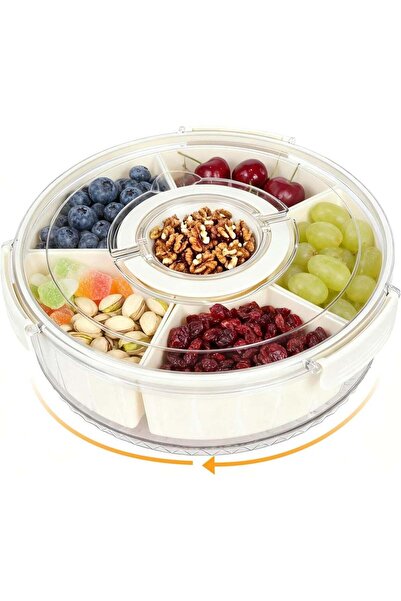 Generic Rotating Divided Serving Tray with Lid and Handle, 360° Snack Platter...