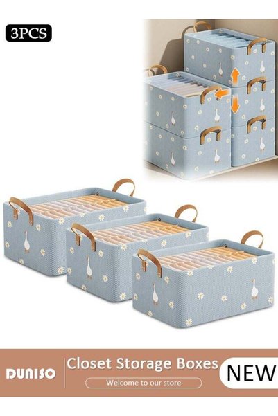 Generic 3 Pieces Fabric Closet Storage Organizer Set Foldable Clothes Boxes L...