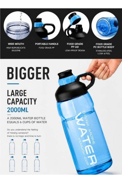 Generic Outdoor Large Capacity Water Bottle Plastic, 2L