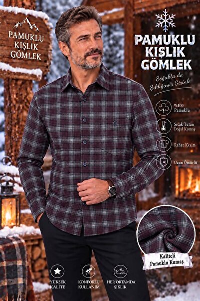Beyome Erkek Kışlık Flanel Pamuklu Gömlek Rahat Kesim Tek Cepli Sıcak Tutan G...