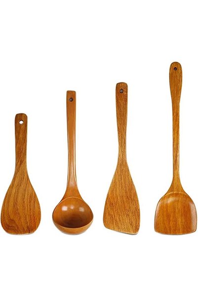 Generic Natural Wooden Spoons, 4 Pcs Kitchen Utensils for Cooking, Non Stick ...