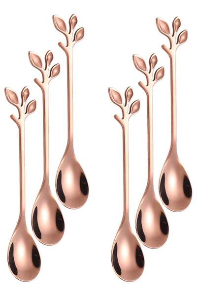 Generic 6 Pcs Rose‑Gold Leaf Handle Stainless Steel Coffee Spoons,12cm Small ...