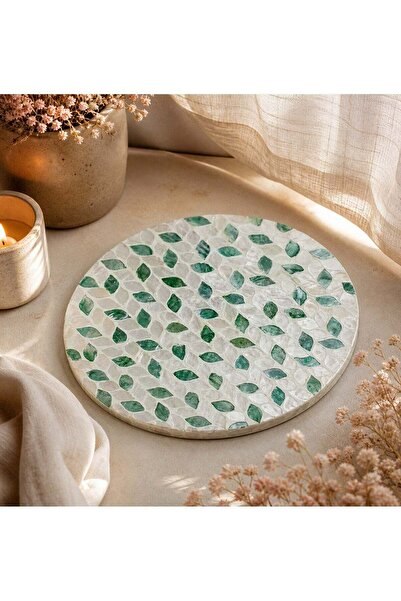 Generic Round Shell Inlay Decorative Serving Tray White/Green 19 cm