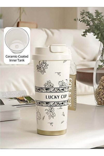 Generic Stainless Steel Vacuum Insulated Cup with Ceramic Interior, Lid, Stra...