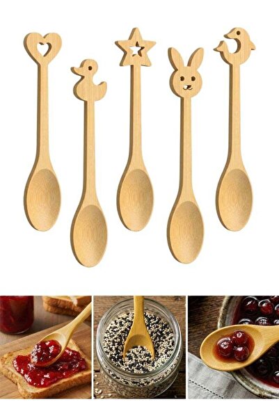 Generic 5 Pcs Cute Cartoon Bamboo Spoons Set, 6.3 Inch Reusable Wooden Teaspo...