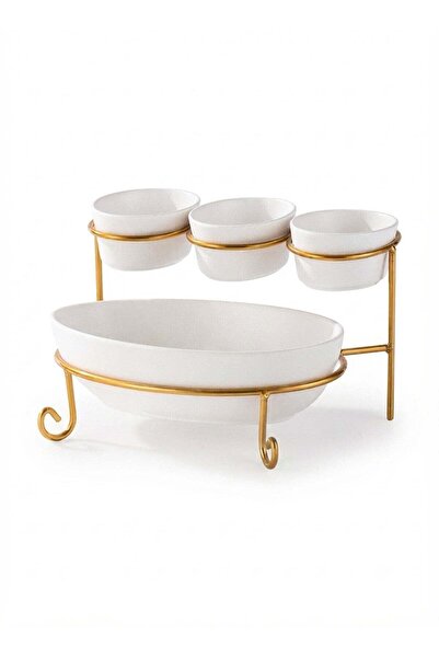 Generic Shallow Bone China & Porcelain 2-Tier Oval Serving Set with Gold Stan...
