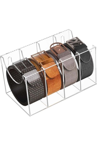 Generic ARS® 4 Compartments Acrylic Belt Organizer - Clear Storage for Closet...