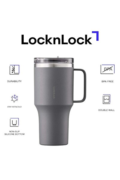 Generic LocknLock Metro Mug King 820ml Gray Double Wall Stainless Steel Insul...