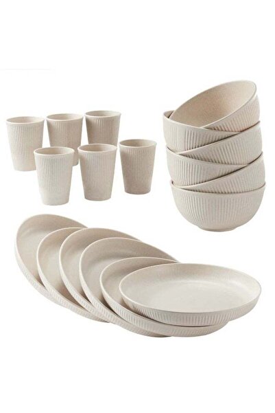Generic 18 pcs Wheat Straw Dinnerware Set, Service for 6, Microwave u0026 Dis...