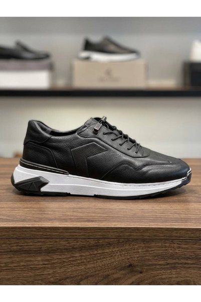 Slope 1474 Black Genuine Leather Laceless Casual Men's Sneaker Shoes