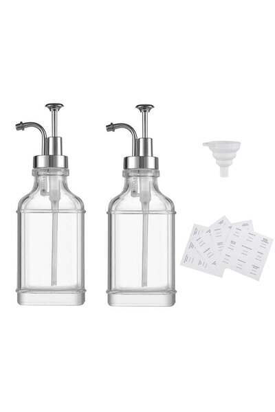 Generic 2 Pack 16.9OZ Square Coffee Syrup Dispenser for Bar with Labels and S...
