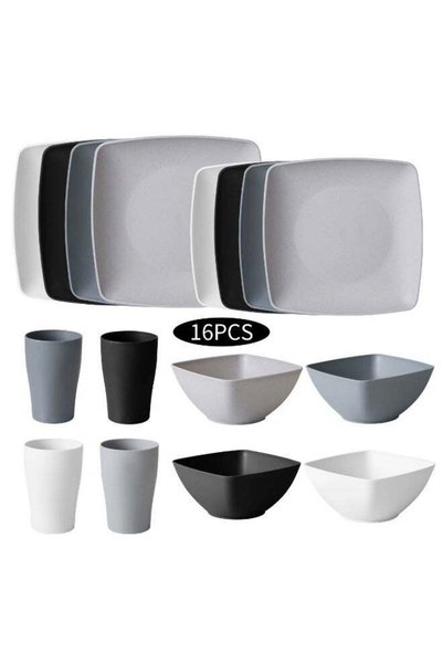 Generic 16-Piece Plastic Tableware Set, Including Plates, Bowls, And Cups For...
