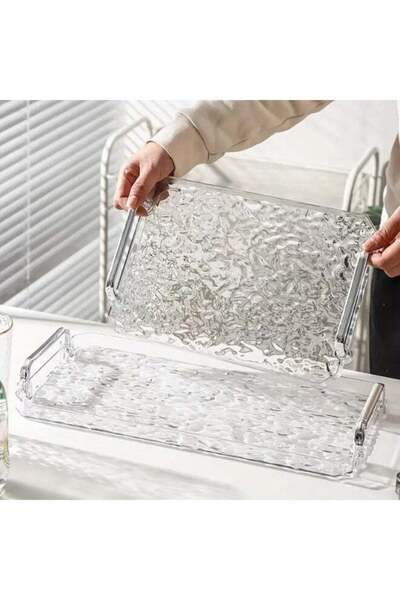 Generic 2 PCS Serving Tray, With Silver Polished Metal Handles, Serving Plate...