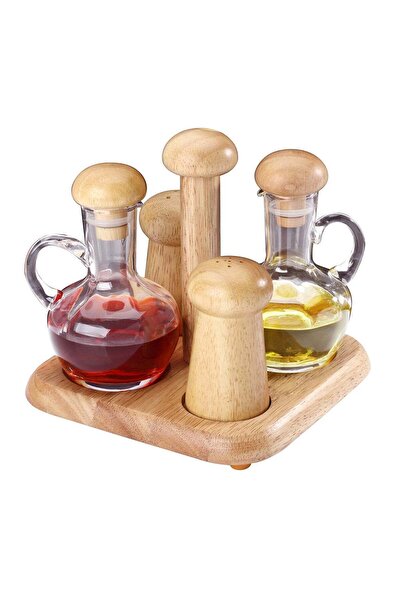 Generic Billi Glass Oil & Vinegar Bottle Set with Wooden Cover, Salt & Pepper...