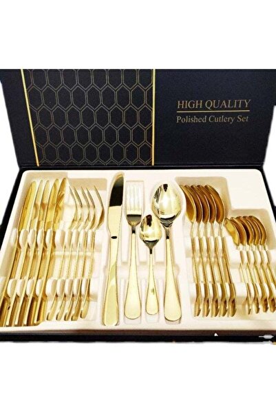 Generic High-quality stainless steel cutlery 24-piece set gold home hotel wes...