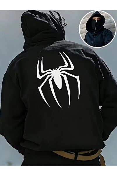 LAND MODA Μαύρο Unisex Oversize Φούτερ με Πλήρες Φερμουάρ και Μάσκα, Γοτθικό ...