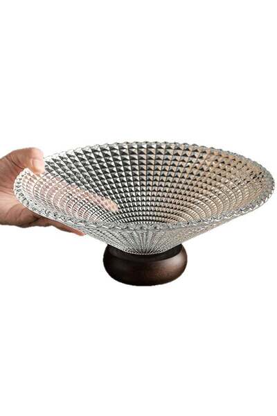 Generic Qiccijoo Glass Fruit Bowl,Large Decorative Glass Bowl with Wooden Ped...