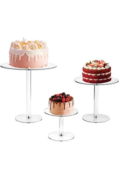 Generic ARS® 3 PCS Acrylic Cake Stand Set - Round Tall Dessert Display Riser ...