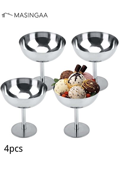 Generic 4Pcs Ice Cream Cup, Multifunctional Stainless Steel Dessert Bowl, Fru...