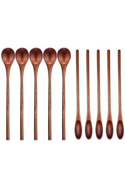 Generic Wooden Coffee Spoons Long Handle Mixing Wooden Spoon Handmade Stirrin...