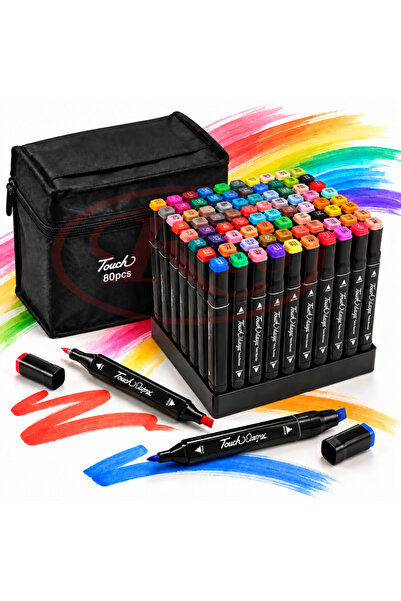 RCO Set 80 markere colorate cu doua capete, cerneala pe baza de alcool, varf ...