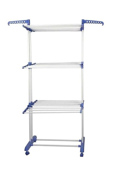 Generic Three Layer Cloth Rack With Wheel White/Blue 31.3 x 7.2inch