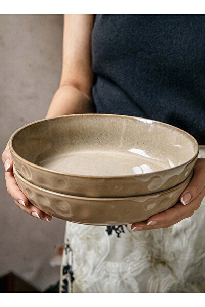 Generic Set of 2 Deep Dinner Plates 930ml Ceramic Pasta Bowls Water Ripple St...