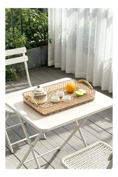 Generic Serving Tray, 40×25cm Large Capacity Food Tray with Drain Layer, Dess...