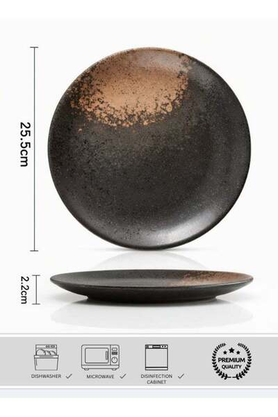 Generic Japanese Style Ceramic Plate, Black - Dusk Brown Creative Round Dinne...