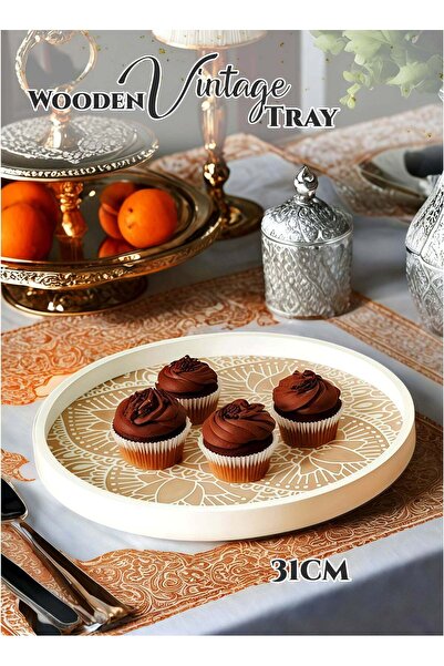 Generic White Round Wooden Tray 31cm - Traditional Ramadan Decorative Serving...
