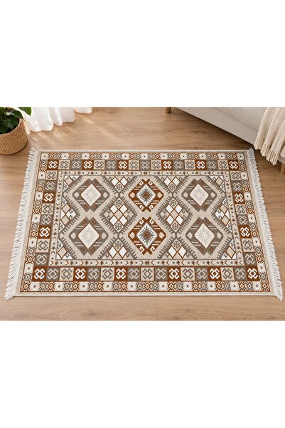 Gold Kalite,Modern Özel Tasarım, Çift Taraflı Saçaklı Dokuma Kilim, Paspas, Yolluk, Makinede Yıkanabilir| salon, yatak odası, mutfak, banyo