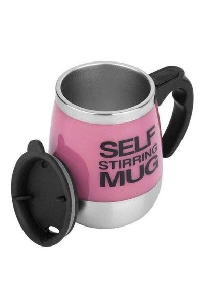 Generic Self Stirring Printed Coffee Mug With Lid Pink/Silver/Black