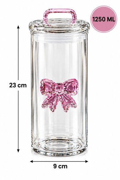 İnterlife Pink Bowknot Jar Set of 3 Cute Kitchen Storage Jars Decorative Gift