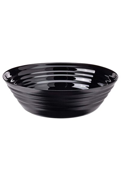 Generic Serving Bowl, Glossy Black Glass with Ripple Pattern, 22 cm