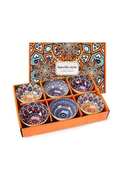Generic Ceramic Rice Bowl Set of 6, 10oz Bohemian Style Ceramic Bowl Set, Col...