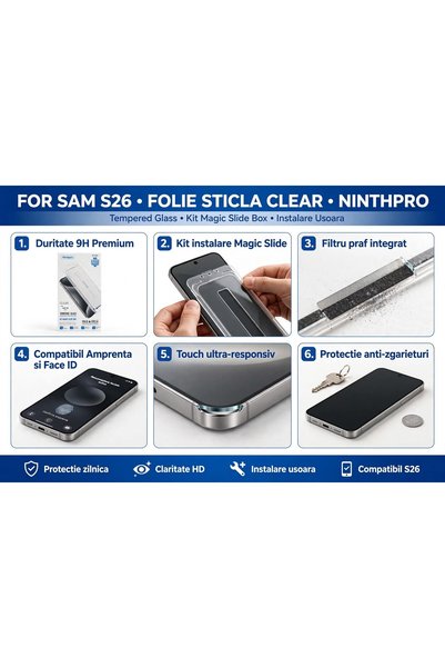 OEM Folie de Sticla Securizata pentru Samsung Galaxy S26, Ninthpro NP1008, Tempered Glass 9H, Clear
