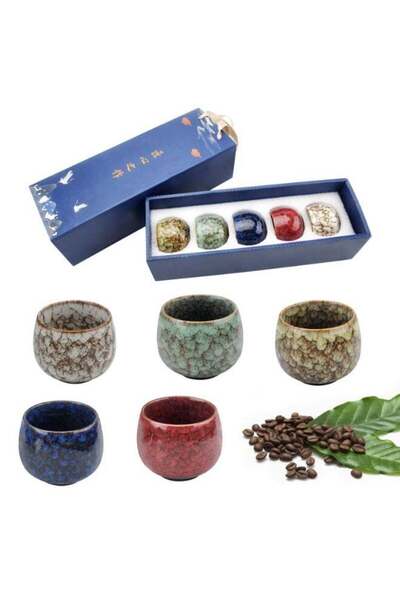 Generic LODROC 5 Pcs 160ML Coffee Cups Ceramic Mug Set with Exquisite Box, Di...