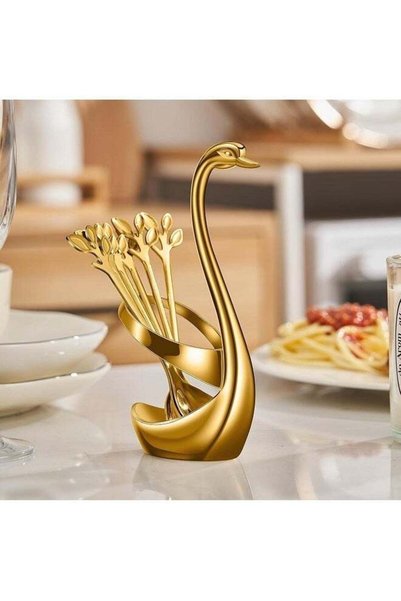 Generic Small coffee spoon holder set, 1 swan base+10 small spoons, espresso ...