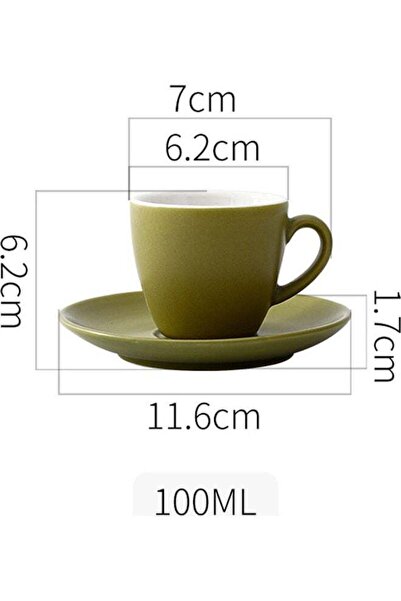 Generic 6-Piece Coffee/Tea Ceramic Cup and Saucer Set Green 6 x 100ml