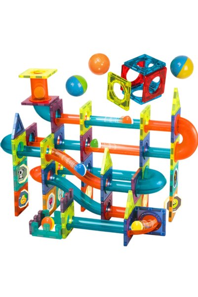 Selgot Set de construcție magnetic, Traseu 3D cu bile, 96 de piese