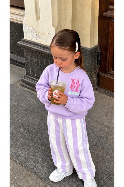 elzo collection Girl's Fish Printed Lila Sweatshirt Striped Denim Jeans Pants...