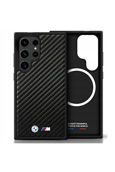 BMW Husă din piele Carbon MagSafe pentru Galaxy S25 Ultra, negru