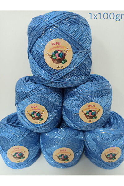 İPEK YÜN İPLİK DÜNYASI Bambu Koton Örgü İpi (Mavi,Gümüş Simli) 100gr