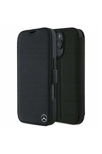 MERCEDES Husă tip carte din piele cu imitație de lemn pentru iPhone 16 Pro, n...