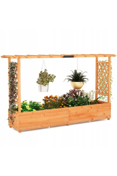 COSTWAY Jardinieră dublă de grădină cu pergolă pentru flori