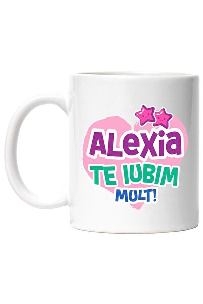 INOVATIX Cana alba personalizata,Inima Roz Cu Stele Zambitoare Alexia Te Iubi...