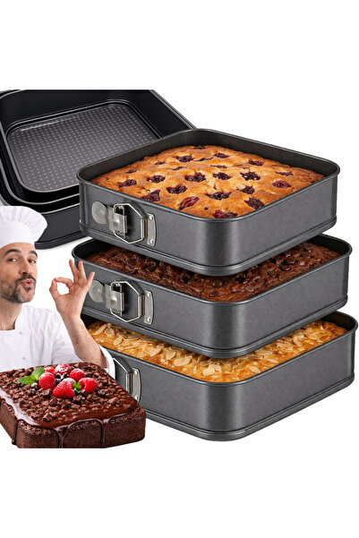varioshop ® 3-Piece Square Springform Pan Set, Non-Stick, Removable Base, Lat...