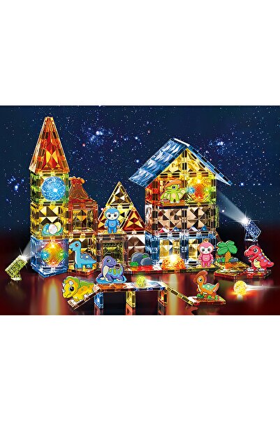 ChRLD Blocuri magnetice de construcție Piese luminoase PARCUL DINOSAURILOR 12...
