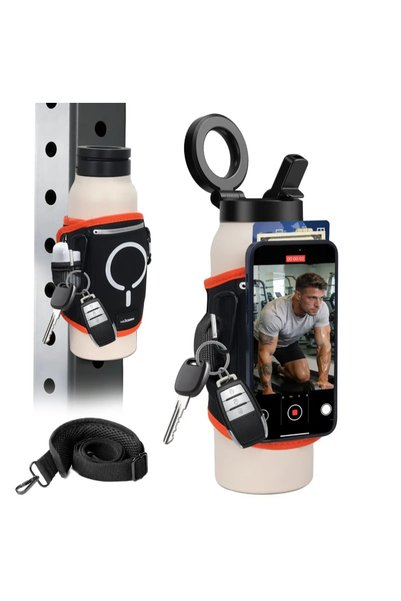 Asfal Spor İçin Magsafe Uyumlu Suluğa Takılabilen Telefon Tutucu Spor Salonu İçin Omuz Askılı ve Anahtarlıklı Suluk Telefon Tutacağı Mavi