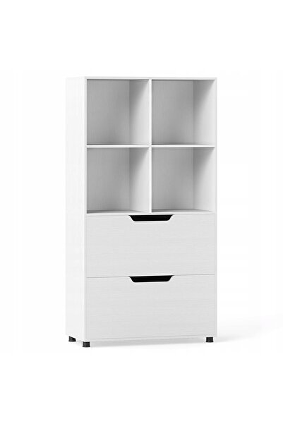 COSTWAY Bibliotecă de sine stătătoare cu 2 sertare, albă